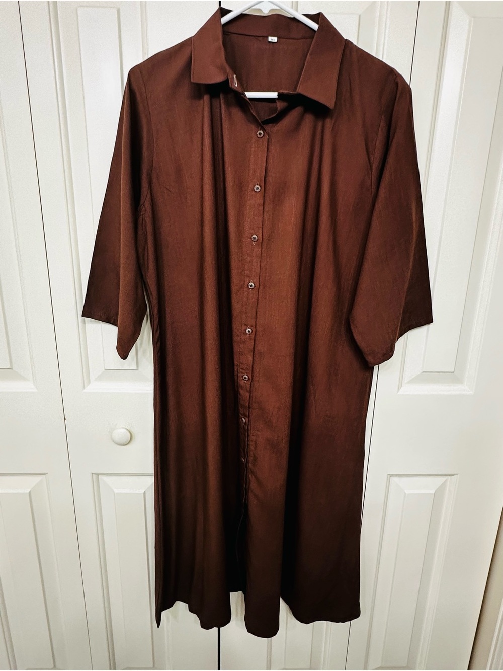 Classic Brown Midi Shirt Dress in XL
